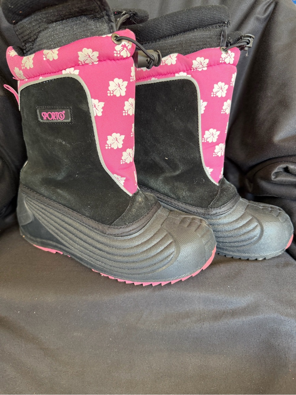 Sporto Black and Pink Floral Kids Snow Winter Boots Youth Size 2